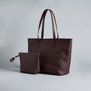 Geometric Print Tote Bag with Pouch
