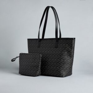 Geometric Print Tote Bag with Pouch