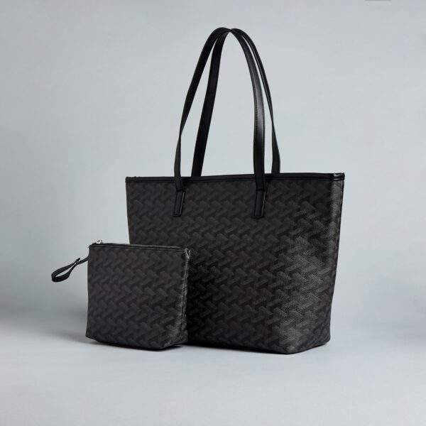 Geometric Print Tote Bag with Pouch