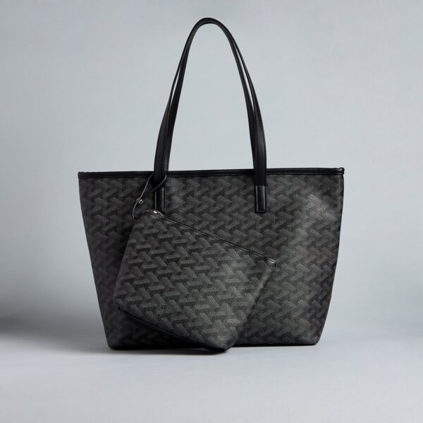Geometric Print Tote Bag with Pouch