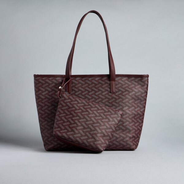 Geometric Print Tote Bag with Pouch