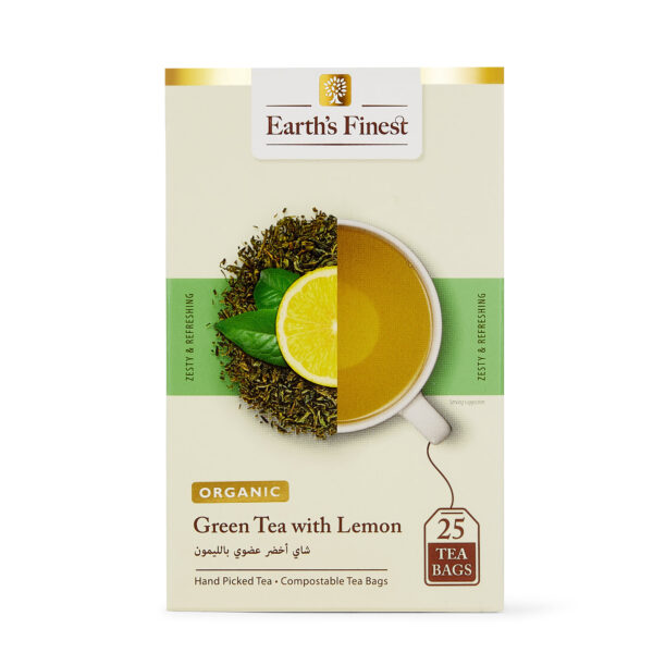 Earth's Finest Organic Green Tea with Lemon, Detoxifying, Refreshing, Antioxidant-Rich Wellness Blend, 25 Tea Bags