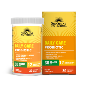 Sunshine Nutrition Daily Care Probiotic 30 Billion, Digestive and Gut Health Support, 30 V-Capsules