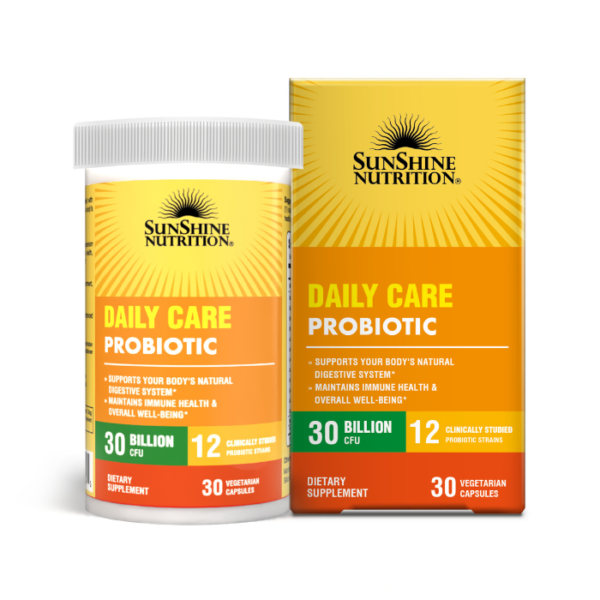 Sunshine Nutrition Daily Care Probiotic 30 Billion, Digestive and Gut Health Support, 30 V-Capsules